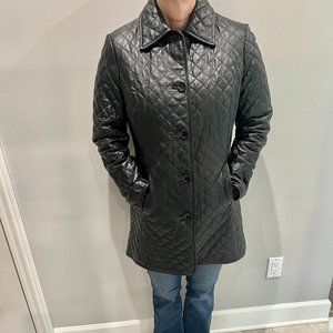 Neiman Marcus Brand Black Leather Quilted Trench Coat; Medium